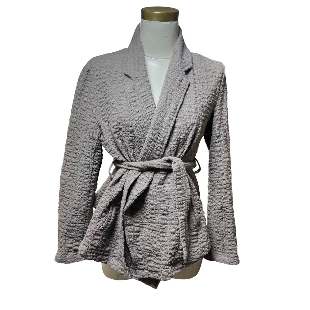 Free People Grey Textured Wrap Jacket‎ Tie Waist Blazer Small Charcoal - Picture 2 of 9
